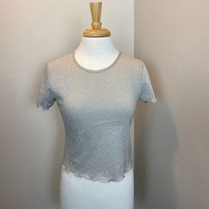 Urban Outfitters Silver Lurex Crop Tee | Size Large